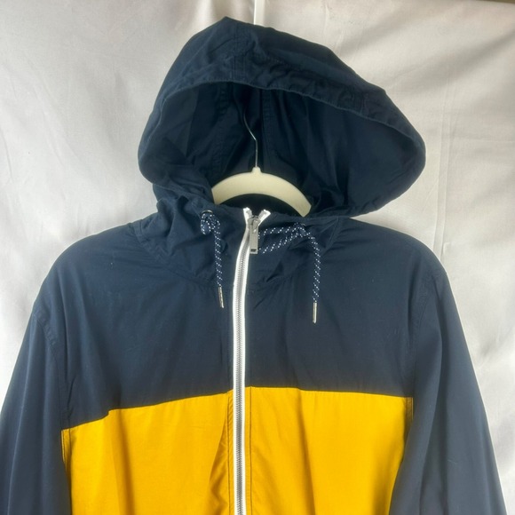 Denim & Flower Rick Singh Cotton Jacket Large Colorblock Hood Navy Blue Yellow‎ - Picture 4 of 8